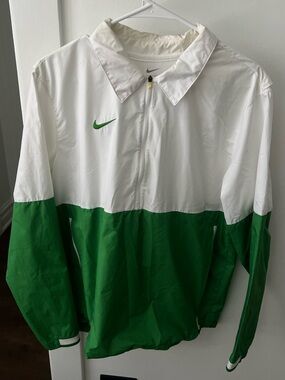 Nike White and Green Half-Zip Windbreaker Jacket